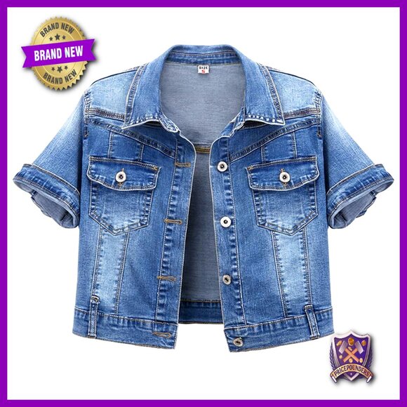 Cropped Denim Trucker Jacket Short Sleeve Summer Casual Y2K Chic